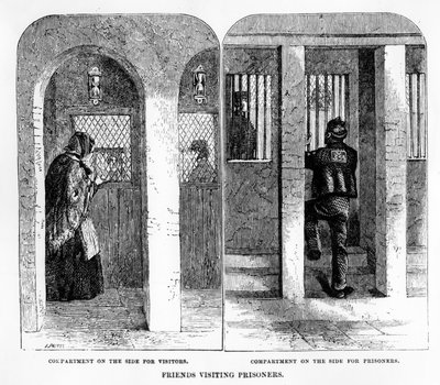Amis visitant des prisonniers à la maison de correction, Coldbath Fields, gravure de J. Palmer, illustration de 